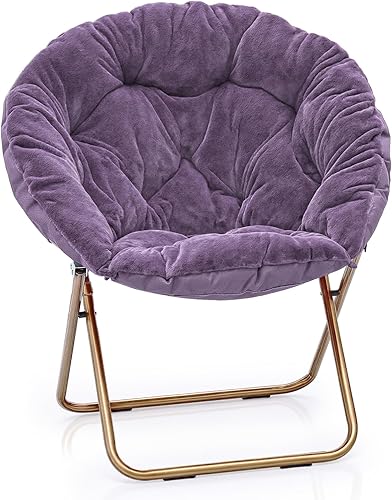 MoNiBloom Silla redonda plegable de piel sintética para dormitorio, sala de estar, jardín, patio, marco de metal plegable, grande, cómoda,