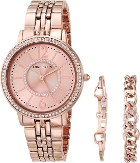 Women's Premium Crystal Accented Rose Gold-Tone Watch and Bracelet Set, AK/3838RGST