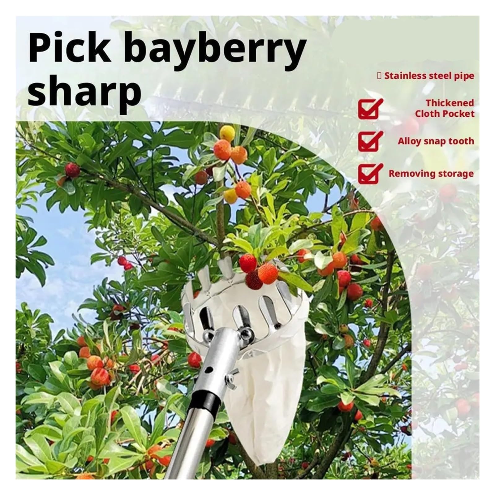 Leichter Baumgreifer, Teleskop-Obstpflücker aus Edelstahl, 16–20 cm Durchmesser, Pflücker | L-20cm