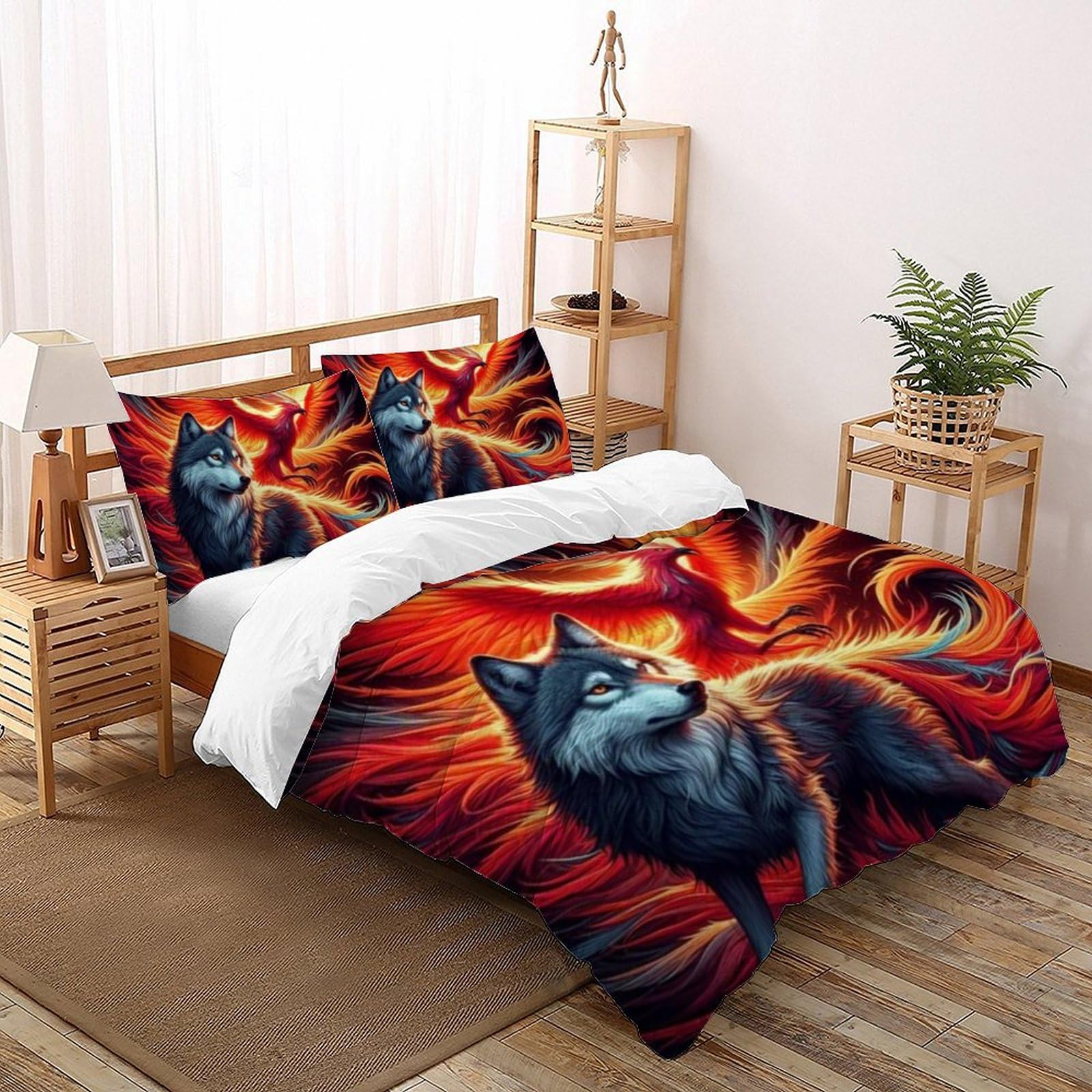 Housse de couette loup 220x240cm hypoallergénique et douce pour stopper les draps rudes