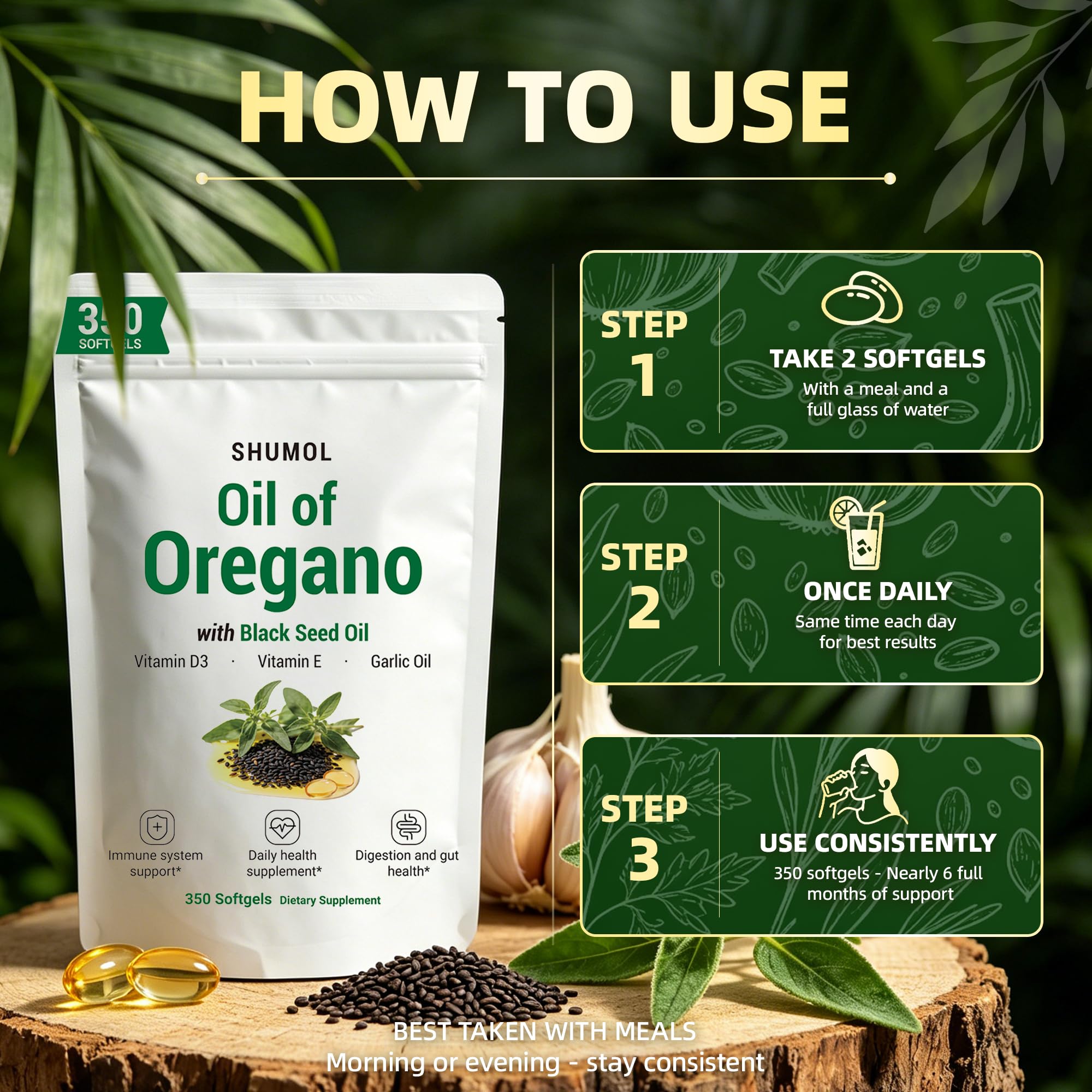 Oil of Oregano with Black Seed Oil, 350 softgels | 5-in-1 Oregano Oil Supplement with Garlic Oil, Vitamin D3 & E | High Carvacrol & Thymoquinone | Immune & Digestive Support | Non-GMO, Gluten-Free — Amazon image 8