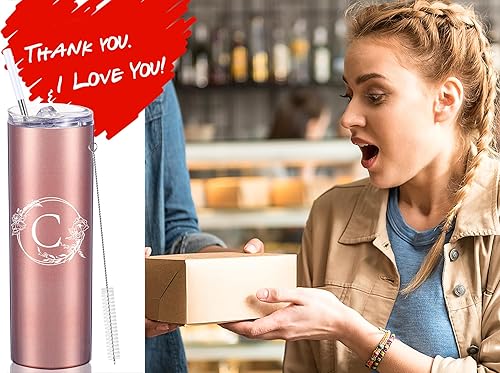 Miniatura 8 de Vasos personalizados de 20 onzas con letra C delgada. Vasos personalizados con iniciales. Taza de café de viaje personalizada, con inicial, con