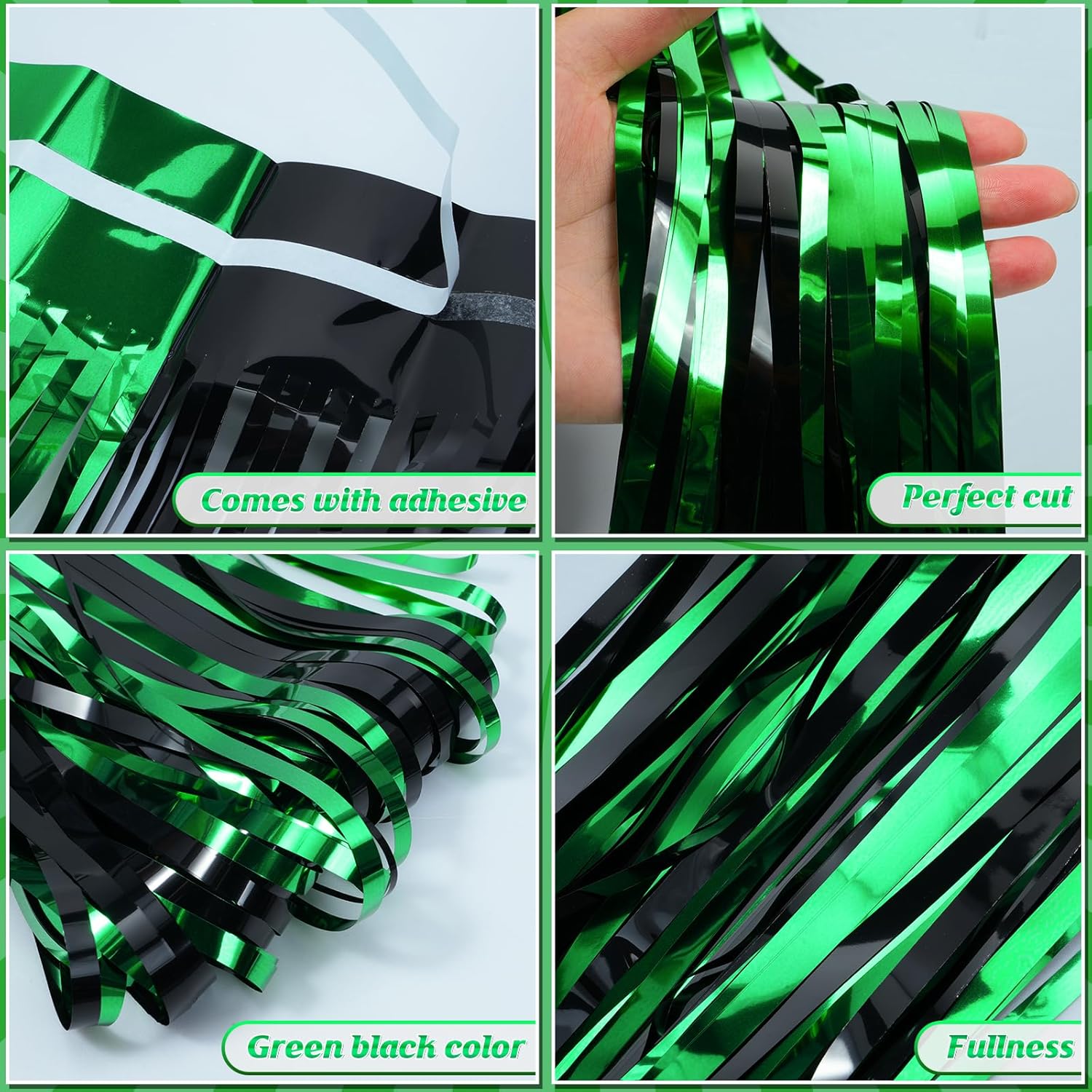 6Pack 3.3Ft x 6.6Ft Graduation Foil Fringe Curtain Backdrop Decorations, Green Black Metallic Tinsel Foil Streamers Curtain Photo Booth Background for Graduation Prom Wedding Birthday Party Decoration - Image 4