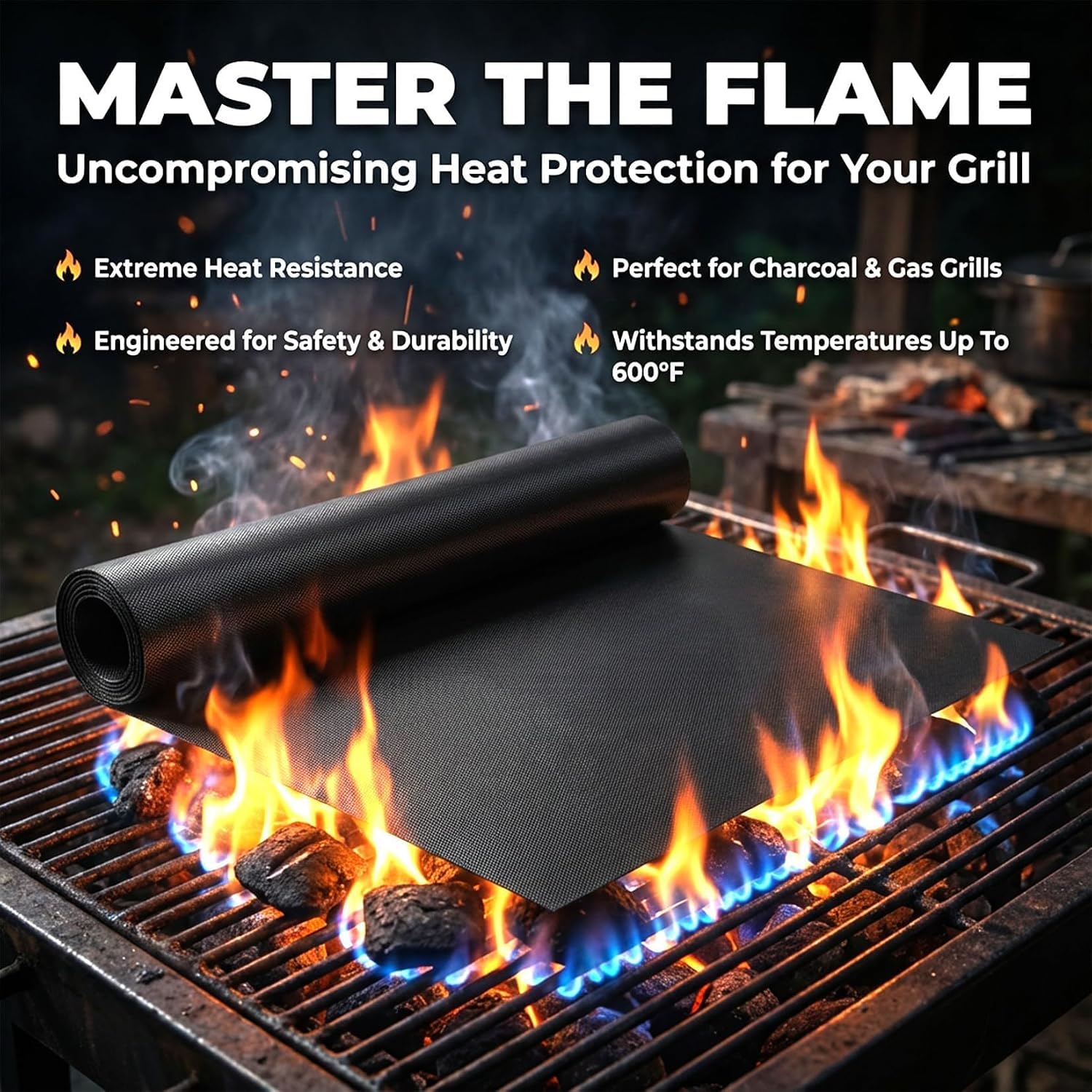 RAINFLOW Black Grill Mats 5 Pack – Nonstick BBQ Grill Mats for Outdoor Grilling, Reusable Grill Cooking Mats for Gas, Charcoal & Electric Grills, 15.75 x 13 in thumbnail