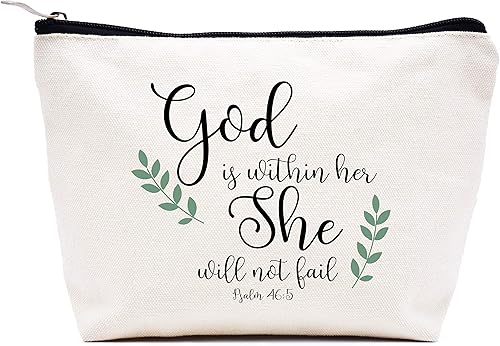 LIBIHUA Bolsa de maquillaje para mujer, bolsa de cosméticos regalos para ella, bolsa de viaje femenina, Beige natural, 313-dios está dentro de ella