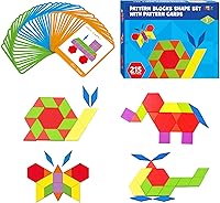 Vista 9 de 155 PIEZAS Juego de Bloques de Patrón de Madera, 24 Tarjetas de Diseño Doble Cara (48 Patrones) Rompecabezas de Forma Geométrica Divertido Tangram
