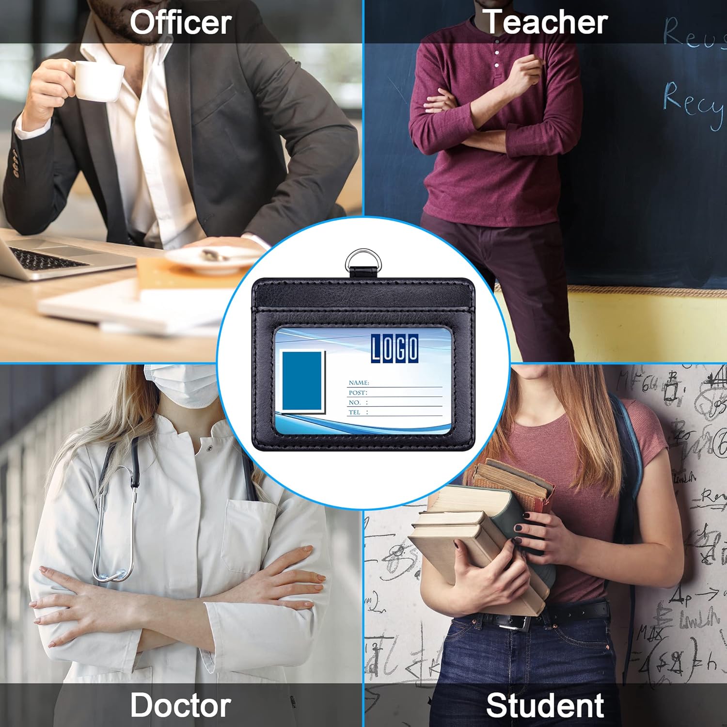 Wisdompro 2-Sided PU Leather ID Badge Holder with 1 ID Window and 1 Card Slot and 1 Piece 23 Inch Adjustable Polyester Detachable Neck Lanyard Strap (Holds 3 to 4 Cards) - Black (Horizontal) - Image 8