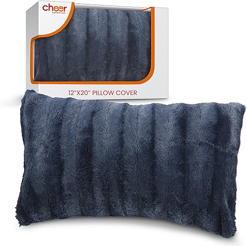 Cheer Collection Funda de Cojín de Piel Sintética - Funda de Cojín Esponjosa, Funda Suave para Cojines Decorativos para Sofá, Acogedora Funda de