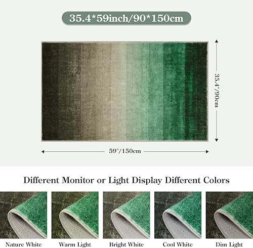 Miniatura 2 de Lahome Alfombra moderna de 3 x 5 pies para sala de estar, alfombra verde lavable para dormitorio, oficina, alfombra de interior con rayas,