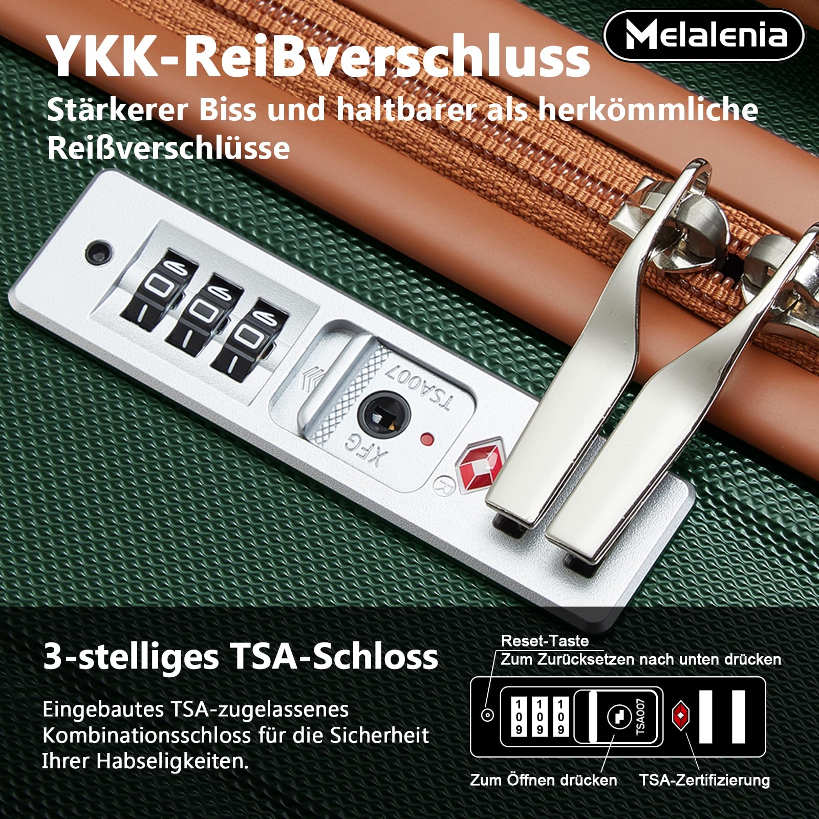 Melalenia Kofferset 7tlg Hartschale Leicht mit 4 Rollen und TSA-Schloss Der Gepäcksets Enthält 1 Kosmetikkoffer 1 Reisetasche und 1 Kulturbeutel Grün