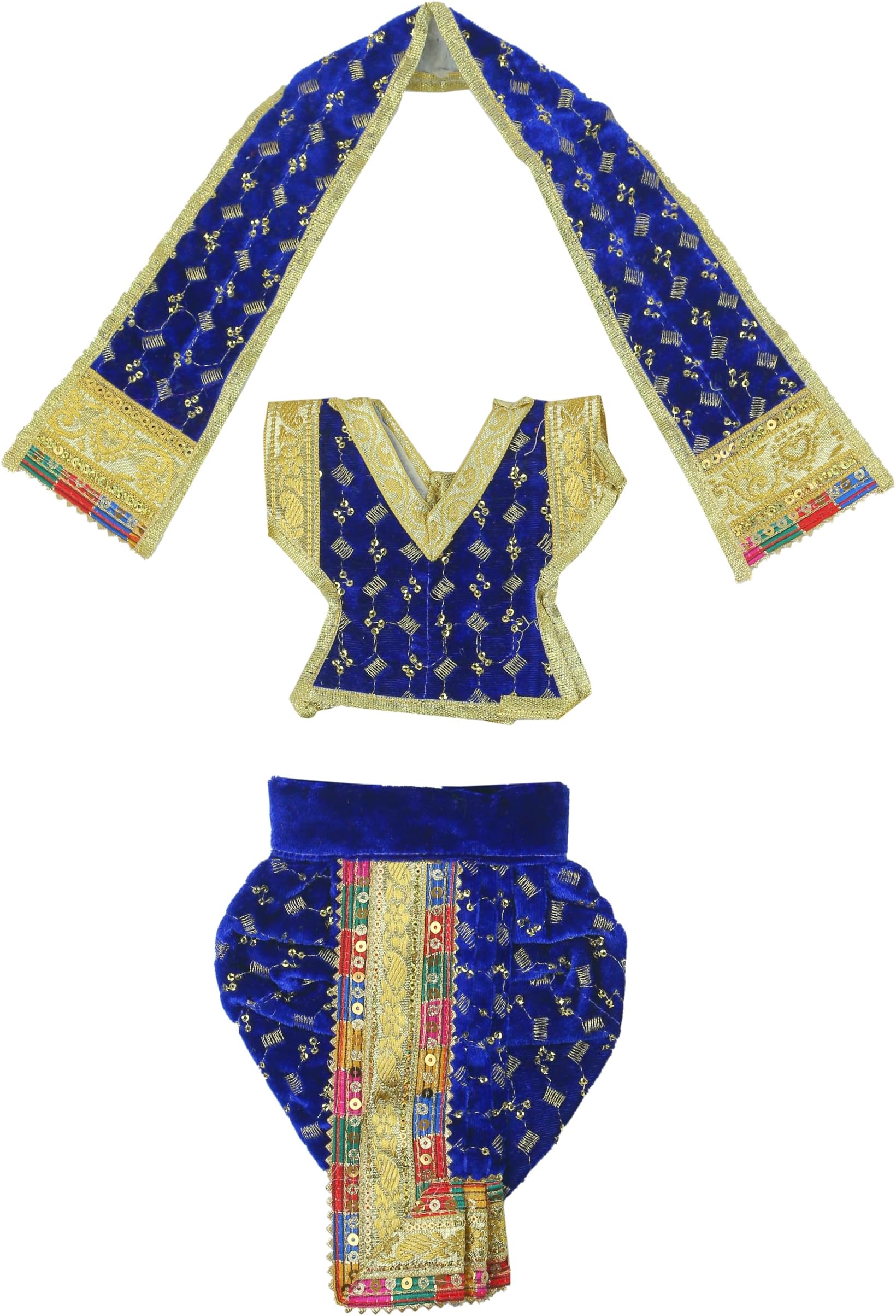 Decorative God Dhoti Dress Ganpati/Krishna Set/Poshak for God/Dhoti Set for Statue of Home Mandir/God Clothe/Dress for Ganpati/Vinayagar veshti Vastra for Traditional Festival(Size:- 8")(Blue)