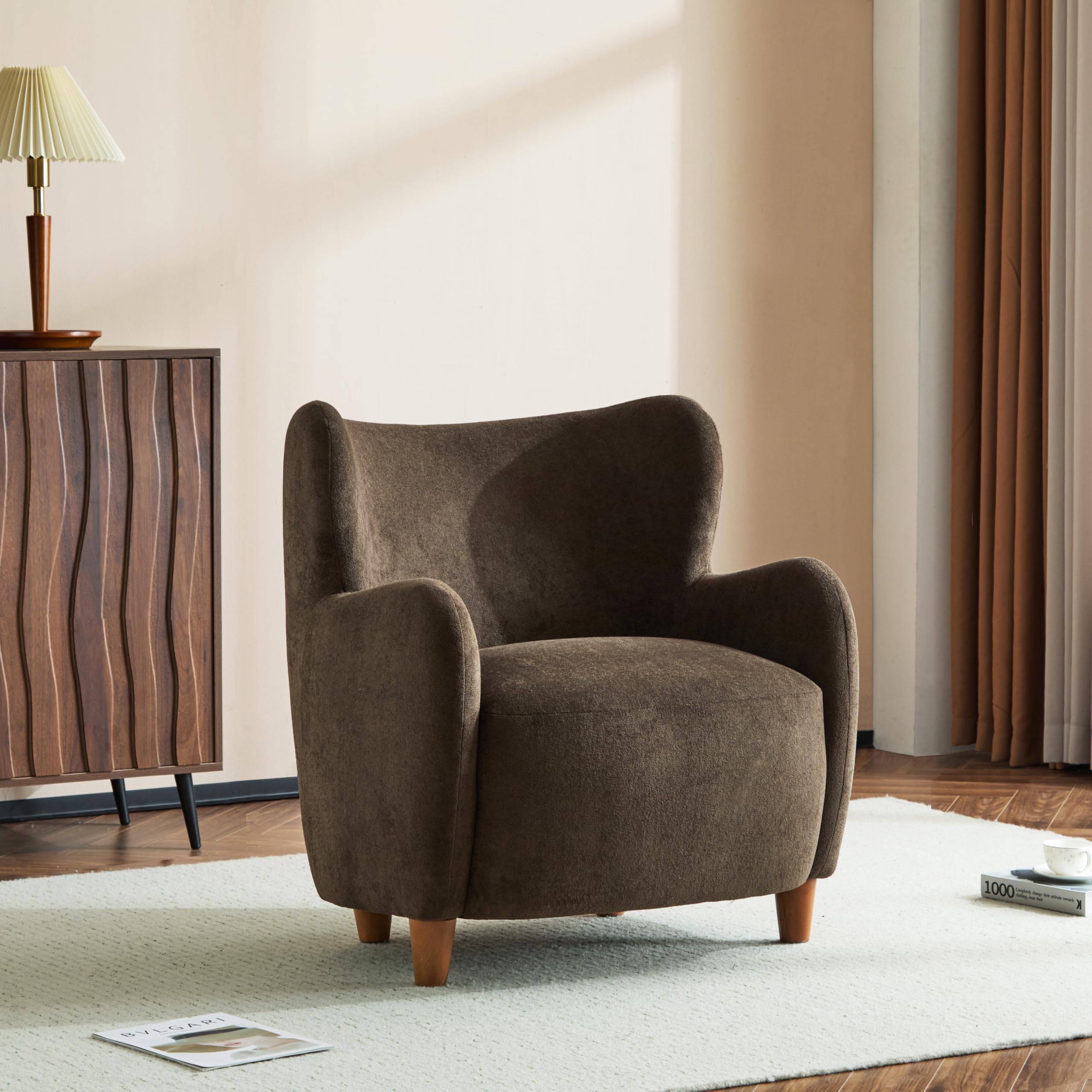 Photo 1 of ***MISSING LEGS -SELLING AS IS *** Christopher Knight Home Auden Wingback Accent Chair, Fabric Club Chair, Velvet Upholstered Armchair, Curved Backrest Single Sofa, Soft Cushion Seating, Reading Lounge Chair for Living Room, Brown ***BOX RIPPED/TORN***