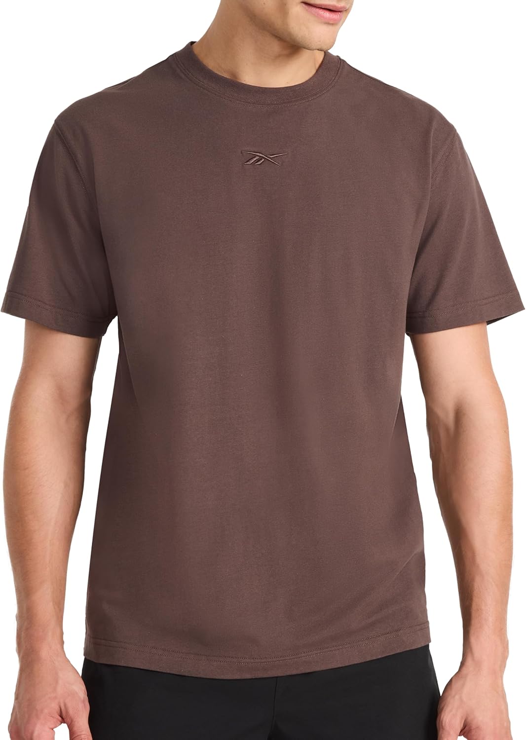 Reebok Mens Short Sleeve Crewneck Embroidered T-Shirt, Standard Fit, Lightweight Stretch Cotton Fabric