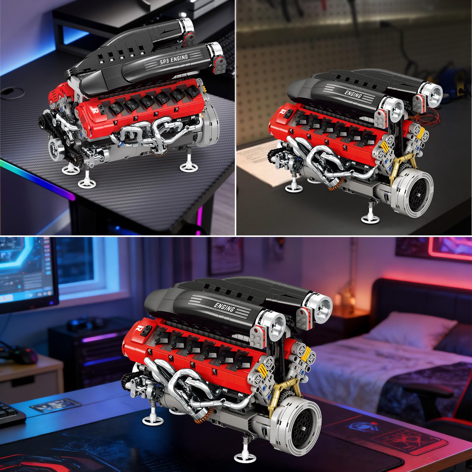 Kit di costruzione del motore V12 per adulti, 1240 pezzi, kit di modello di motore di supersport motorizzato ad angolo V di 65° con pistoni mobili, kit di assemblaggio meccanico Stem per