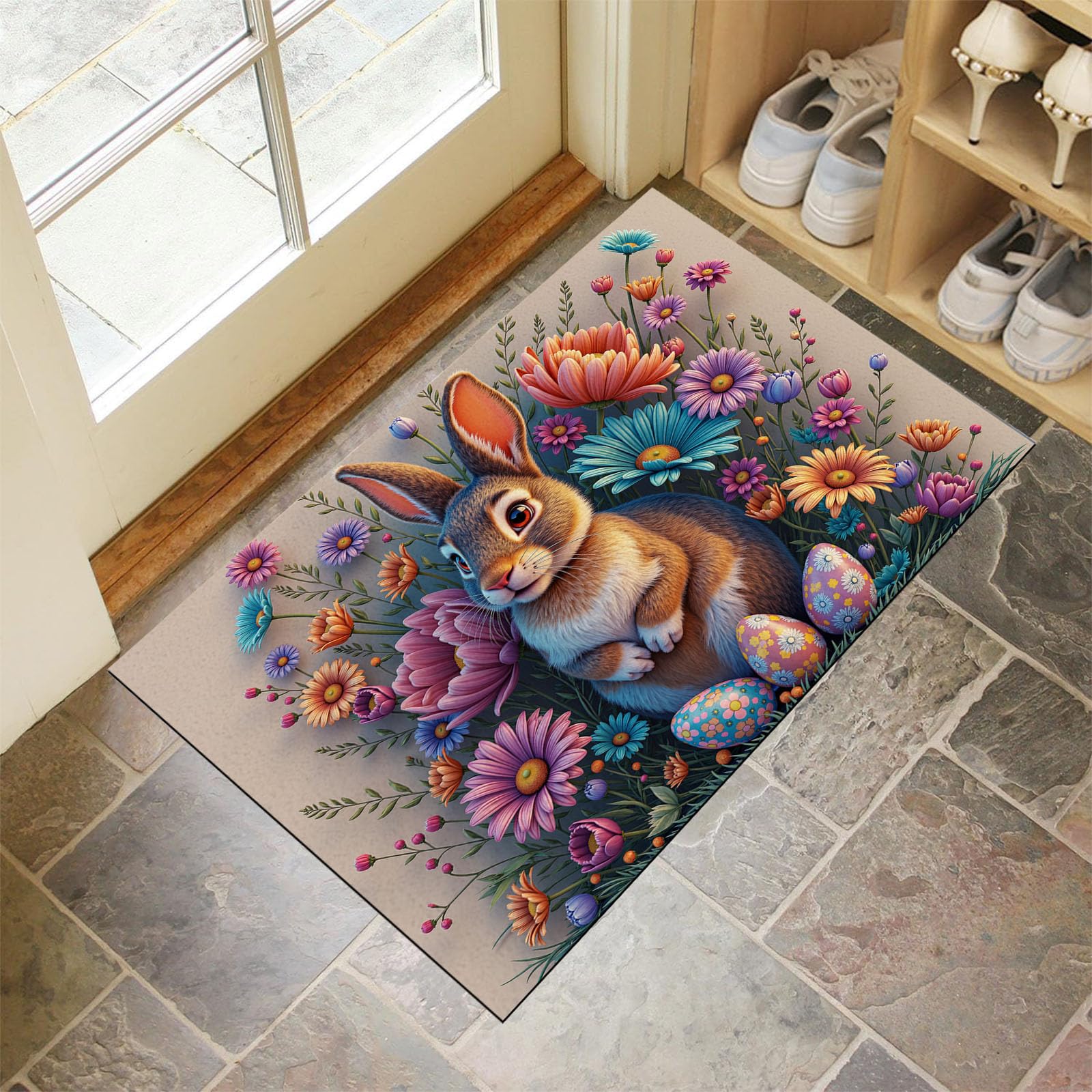 Tapis de sol super absorbant 80x120cm au design raffiné de Pâques pour intérieur