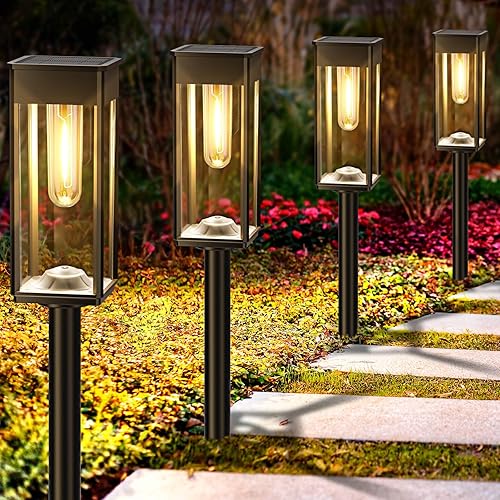 Luces solares de camino para jardín exterior, paquete de 8 luces solares brillantes para exteriores, luces solares impermeables para patio, césped,