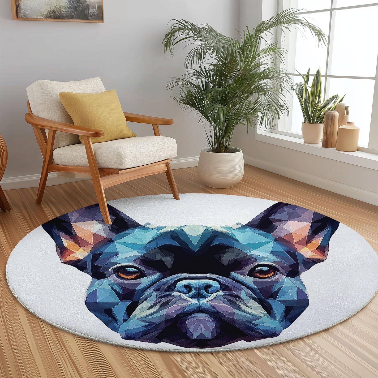 Tapis Rond à Motifs polygonaux Simples, Grand Tapis de Sol pour Salon, Lavable, antidérapant, diamètre 180 cm, Blanc, Tapis d'appoint pour Chambre, décoration intérieure, sous-tapi