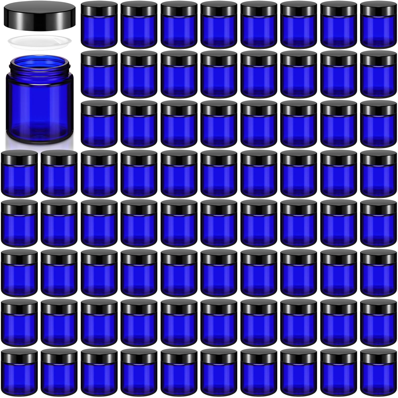 Norme 96 Pcs 4 oz Glass Jars with Lids Cosmetic Jars, Black, Blue
