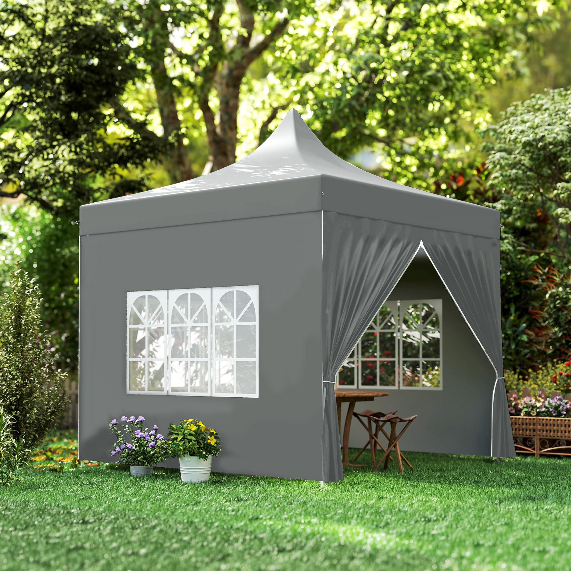 Outsunny Carpa Plegable Pop-up Gazebo 3x3 m Cenador Plegable con 4 Paredes Laterales Anti-UV Altura Ajustable Marco Metálico Robusta y Bolsa de Transporte para Camping Fiestas Gris