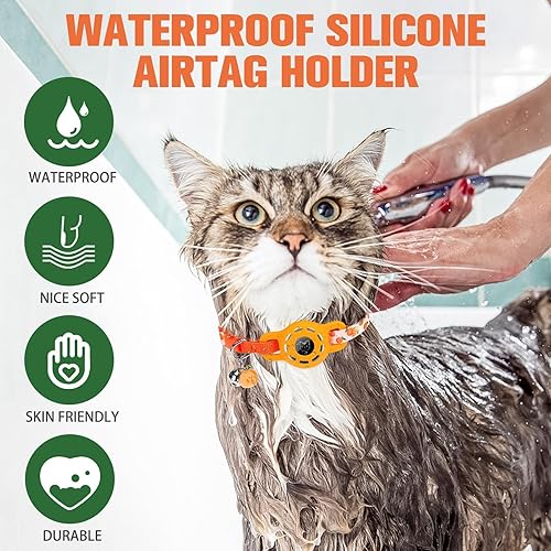 Miniatura 5 de BINGPET AirTag - Collar de gato con campanas, collar elástico de seguridad mejorado con soporte para collar de gato Airtag, collares de gato