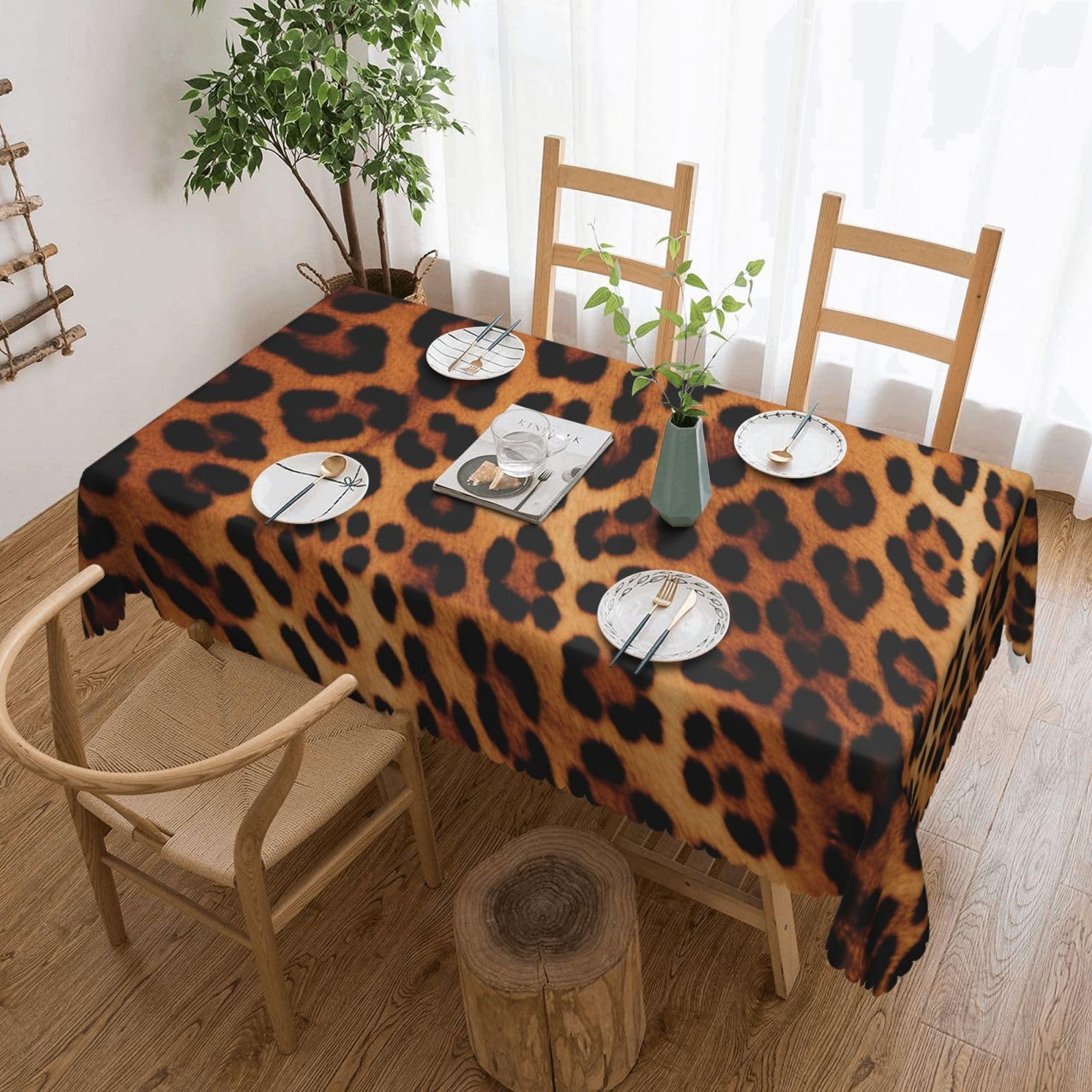 WPKJU Leopard Print Printed Rectangle Tablecloth 72x54 Inch with Lace Trim, Water-Resistant Washable Table Cover for Farmhouse Weddings, Outdoor Picnics & Holiday Dining