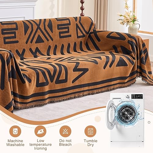 Miniatura 7 de Funda de sofá bohemia para sofá de 2 cojines, fundas de sofá de felpilla lavables para sofá seccional, protector de muebles, funda lavable para sofá