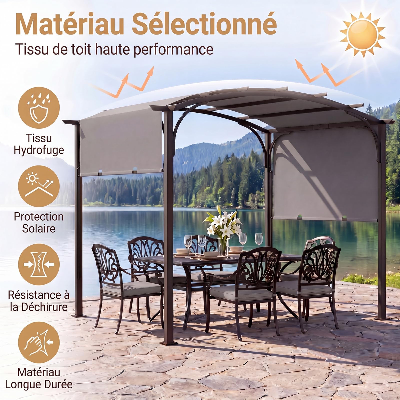 RELAX4LIFE Pergola Toit Rétractable, 3x2,5M Pergola Jardin Extérieur Coulissante, Cadre Métallique Renforcé, Polyester Imperméable, Abri Solaire, Tonnelle de Jardin pour Terrasse Piscine (Gris)