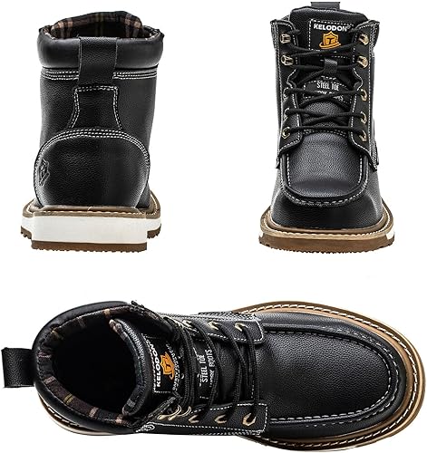 Miniatura 6 de Botas de trabajo impermeables con punta de acero para hombre, botas de trabajo de cuero de 6 pulgadas para hombre, zapatos de punta de acero
