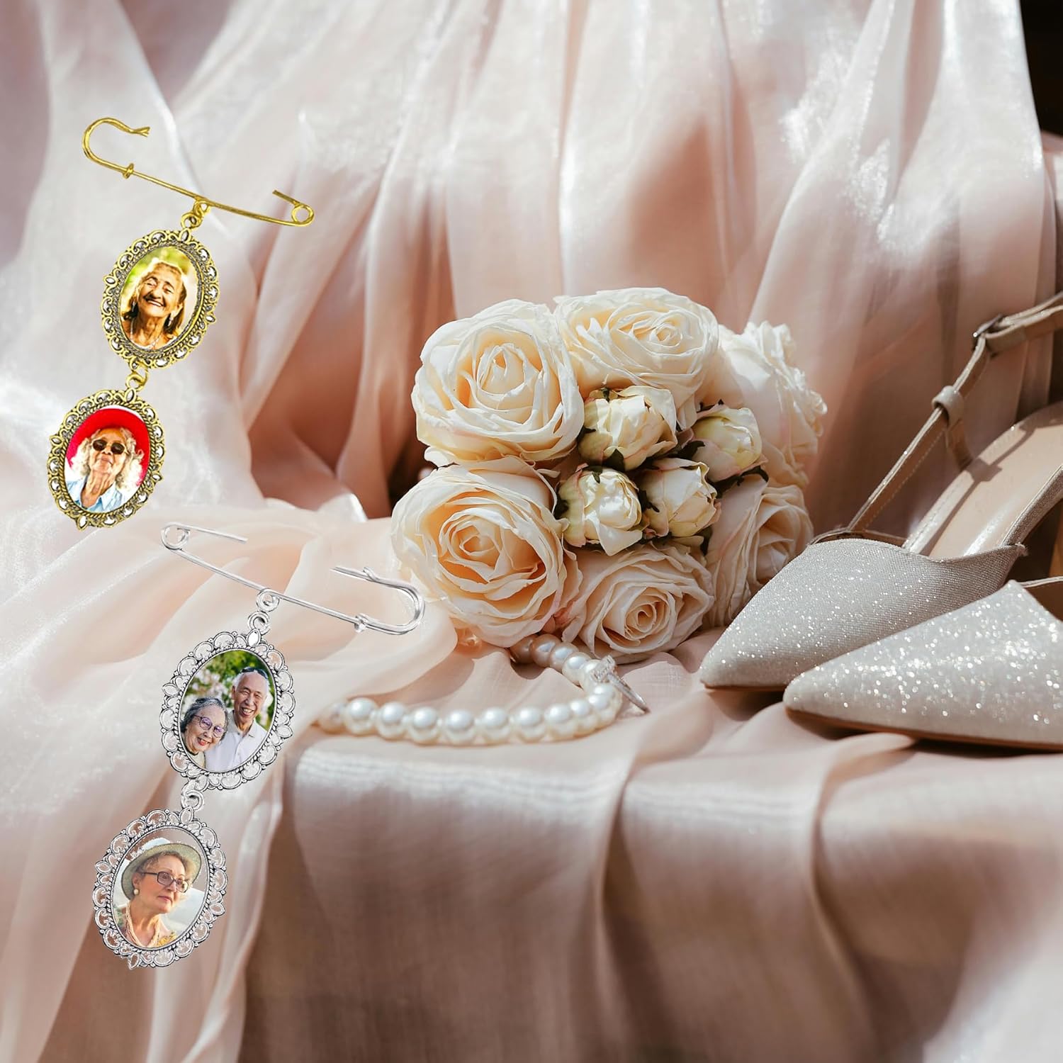 2 Sets Wedding Bouquet Photo Charms Bouquet Charm for Gift Bridal bridegroom Charm DIY Pin Brooch Making Kit Bouquet Picture Charm for Wedding Memory Friend Wedding Gift - Image 4