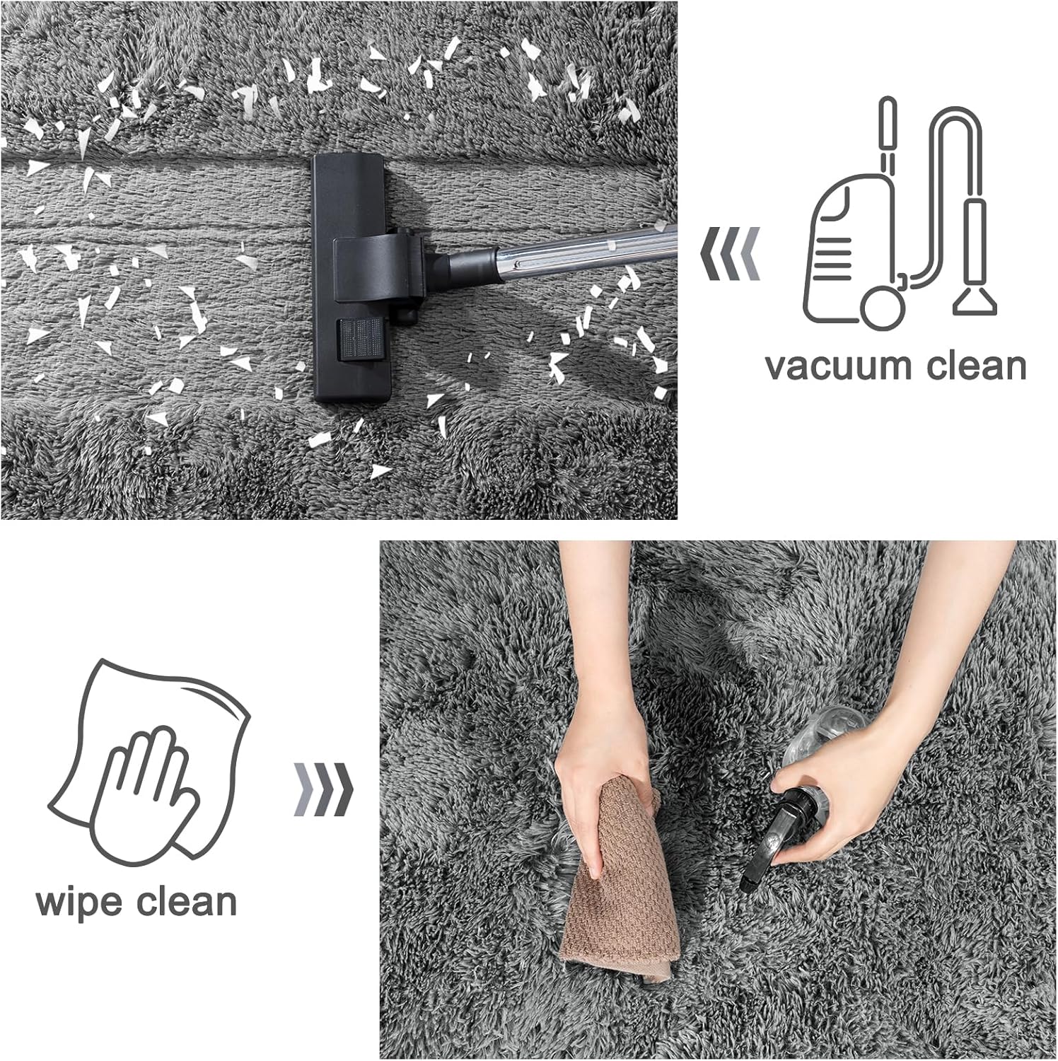 8x10 Area Rugs for Living Room, Large Ultra Fluffy Fuzzy Shag Grey Rug for Bedroom, Modern Plush Soft High Pile Upgrade Non-Slip Gray Carpet for Kids Girls and Boys, Dorms, Home Decor Aesthetic