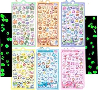 ぷくぷくシール 可愛い 6枚セット 夜光 実心 立体 ごほうびシール DIY用 キラキラな 女の子 デコシール 日記帳用 貼り付け可能 手芸用品 (6つの発光モデル) [並行輸入品]