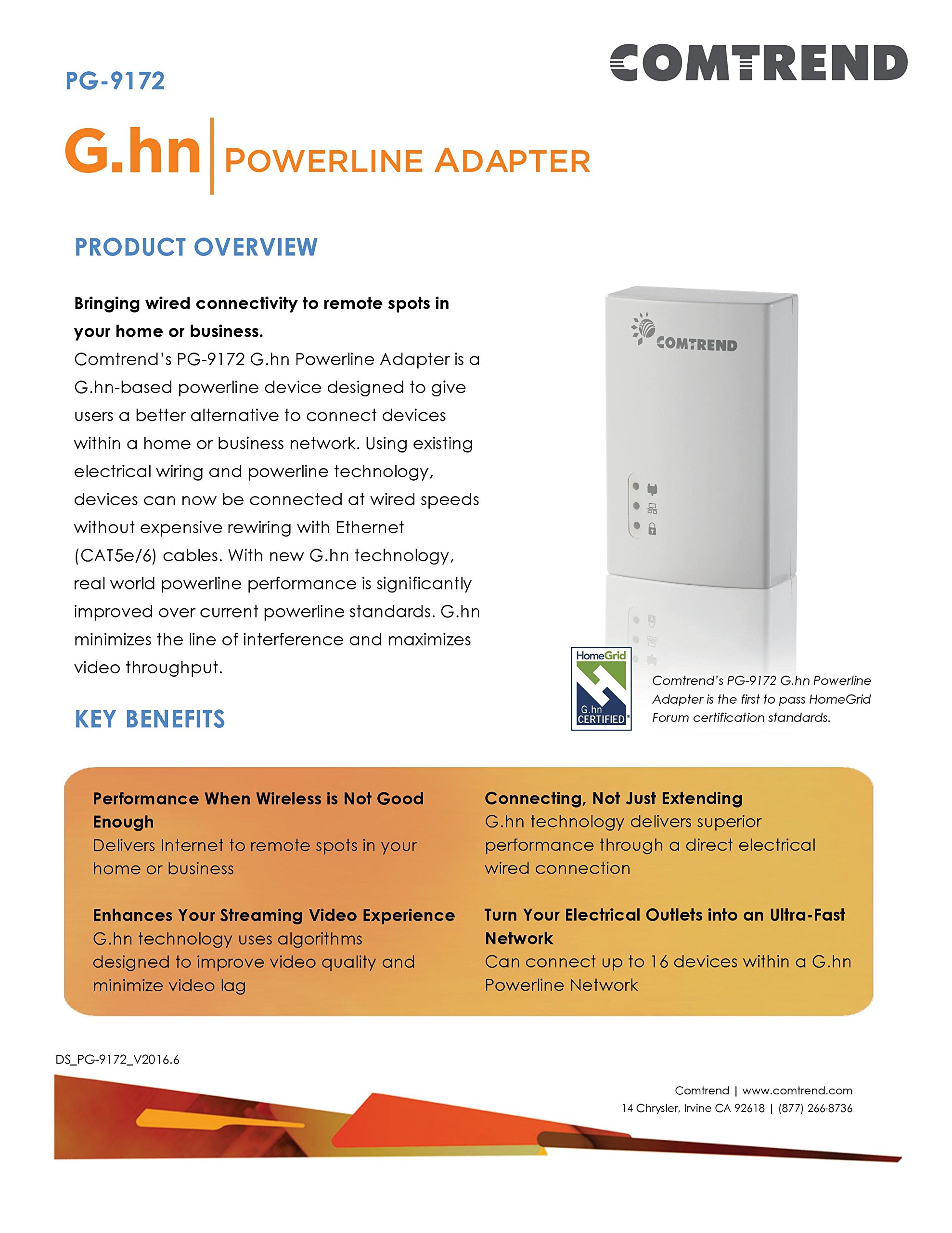 Comtrend G.hn - Adattatore Ethernet a ponte Powerline con WiFi, 1200 Mbps PG-9172+PG-9171nKIT PG-9172+PG-9171nKIT
