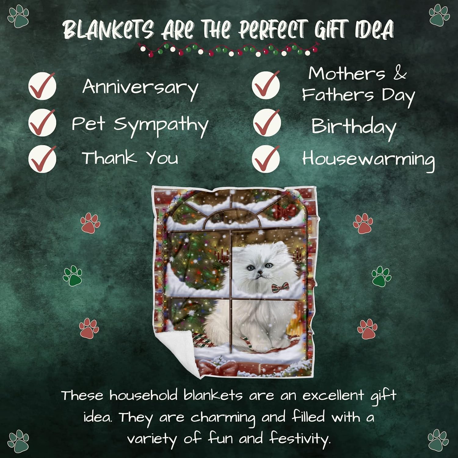 Doggie of the Day Persian Cat Blanket - Please Come Home for Christmas - Super Soft & Warm Pet Theme for Sofa or Bed, Warm Fleece, Sherpa or Woven Material BLNKT157435 (60x80 Fleece)