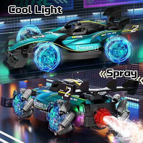 4DRC Y2 Gesture Hand Remote Control Car for Kids Age 6-12 Year Old 2.4GHz 4WD 360°Rotation Drift RC Stunt Car with Light & Music & Spray 1:12 Scale Toy Cars Gift for Boys Girls