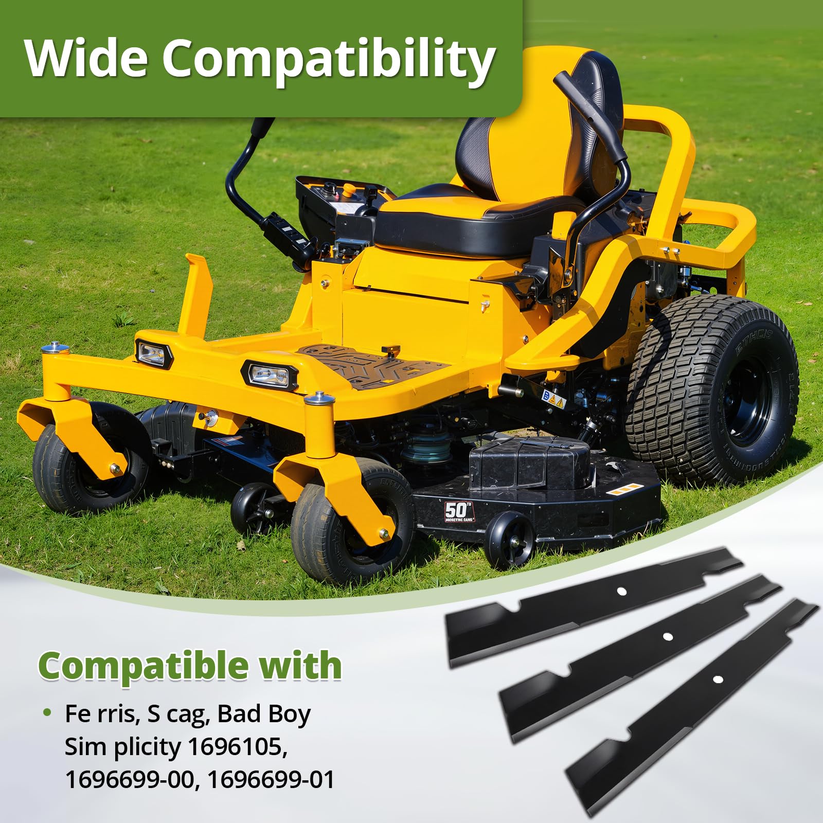 Cuchillas de repuesto para cortacésped 5101755S – Compatible con Ferris 5020842, 5101755, 20842S, Scag 48111, 481708, 481712, Simplicity 5022808ASM – Se adapta a cortacéspedes de cubierta de 61