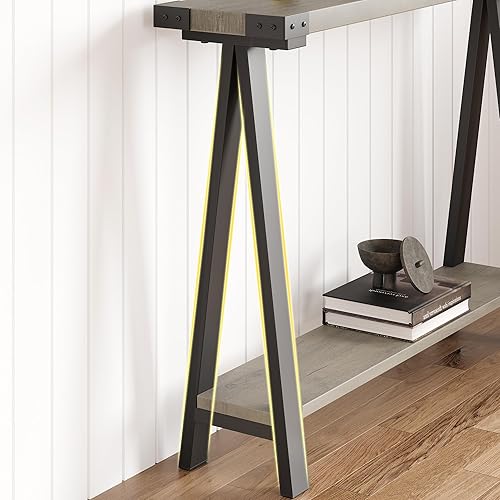 Miniatura 8 de GAOMON Mesa consola de granja, mesa de entrada de 43.3 pulgadas con almacenamiento, mesa de sofá de 2 niveles con marco de metal y MDF, mesa detrás