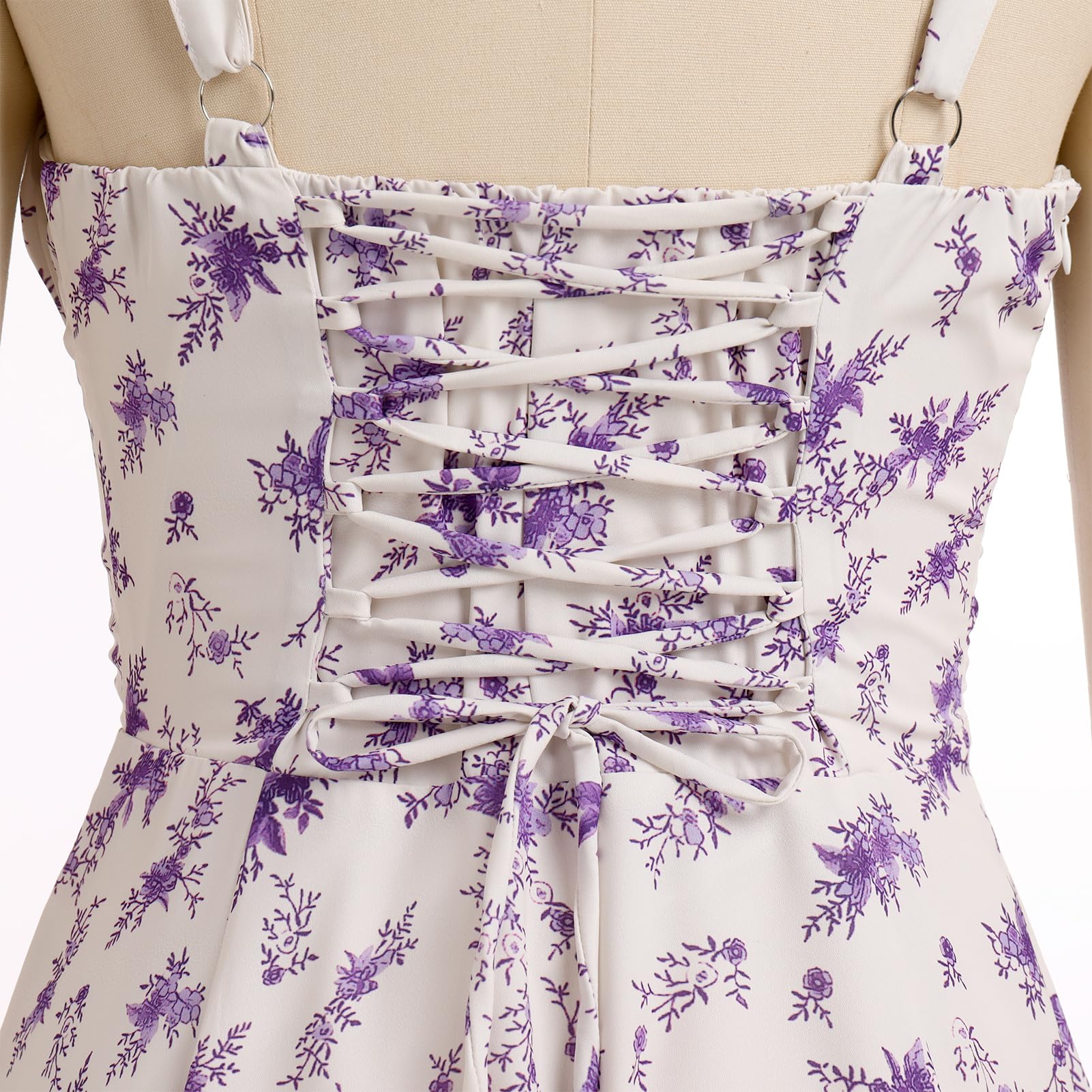 Women's Floral Corset Dress Formal Cocktail Dresses Going Out Casual Sundress Split Thigh Spaghetti Strap Vintage Dress: X-Large Purple Flower