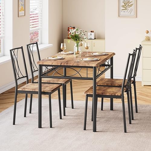 Miniatura 2 de Juego de mesa de comedor para 4, mesa de cocina y sillas para 4, juego de mesa de comedor con 4 sillas de madera y metal, juego de mesa de cocina