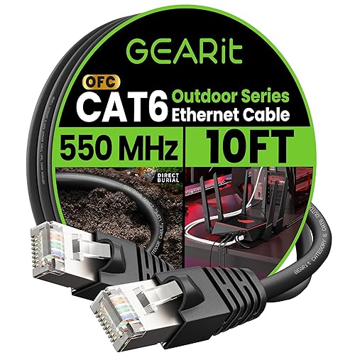 GEARit - Cable Ethernet Cat6 para exteriores (3 m) 23AWG de cobre puro, FTP, LLDPE, impermeable, entierro directo, en tierra, resistente a UV, POE,