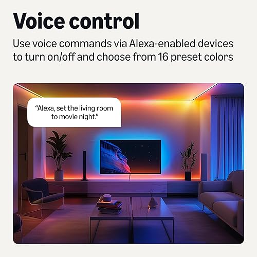 Miniatura 3 de Tienda Basics Tira de luz LED inteligente, 32.8 pies (2 rollos de 16.4 pies), RGB + blanco sintonizable, funciona solo con Alexa, Wi-Fi de 2.4 GHz,