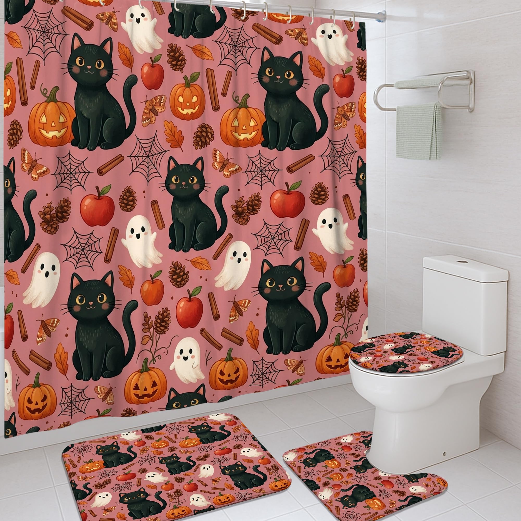 Rideau de douche imperméable Halloween en tissu polyester anti-moisissure