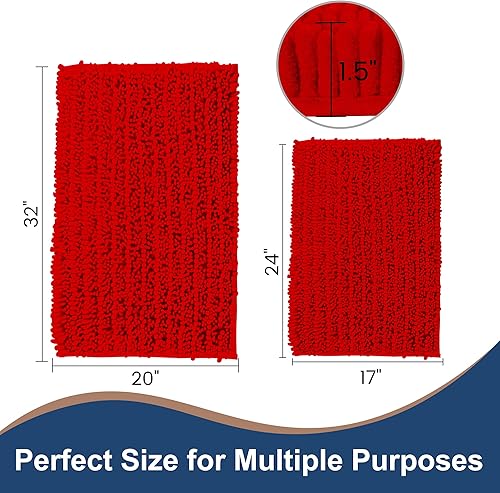 Miniatura 2 de HVERONNEX Juego de 2 alfombras de baño de felpilla de lujo color rojo con parte inferior de goma termofusible gruesa para baño antideslizantes