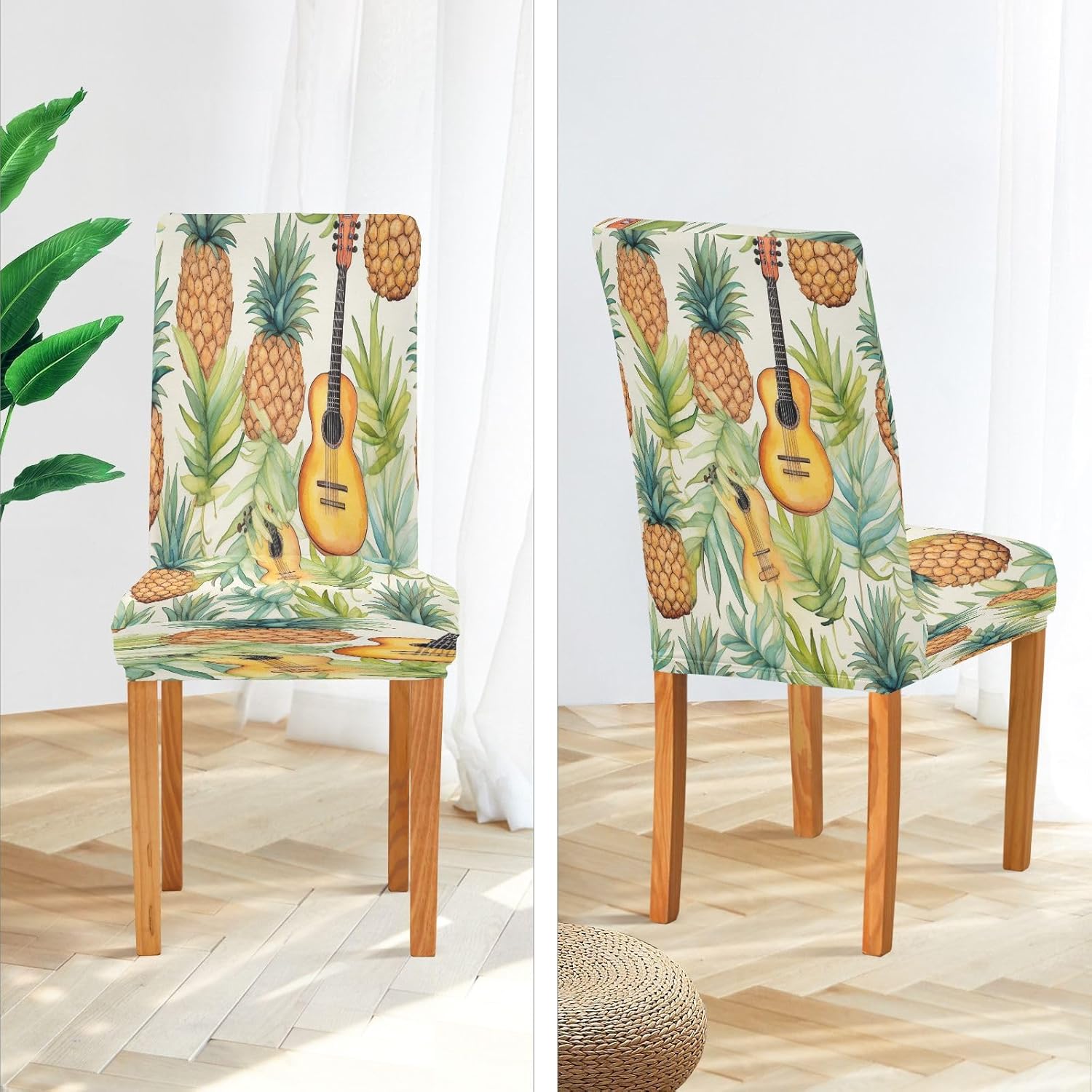 ALAZA Chair Covers for Dining Room, Music Guitar Pineapples Stretch Chair Cover Sets Chair Protector Removable Washable for Ktichen Restaurant Hotel