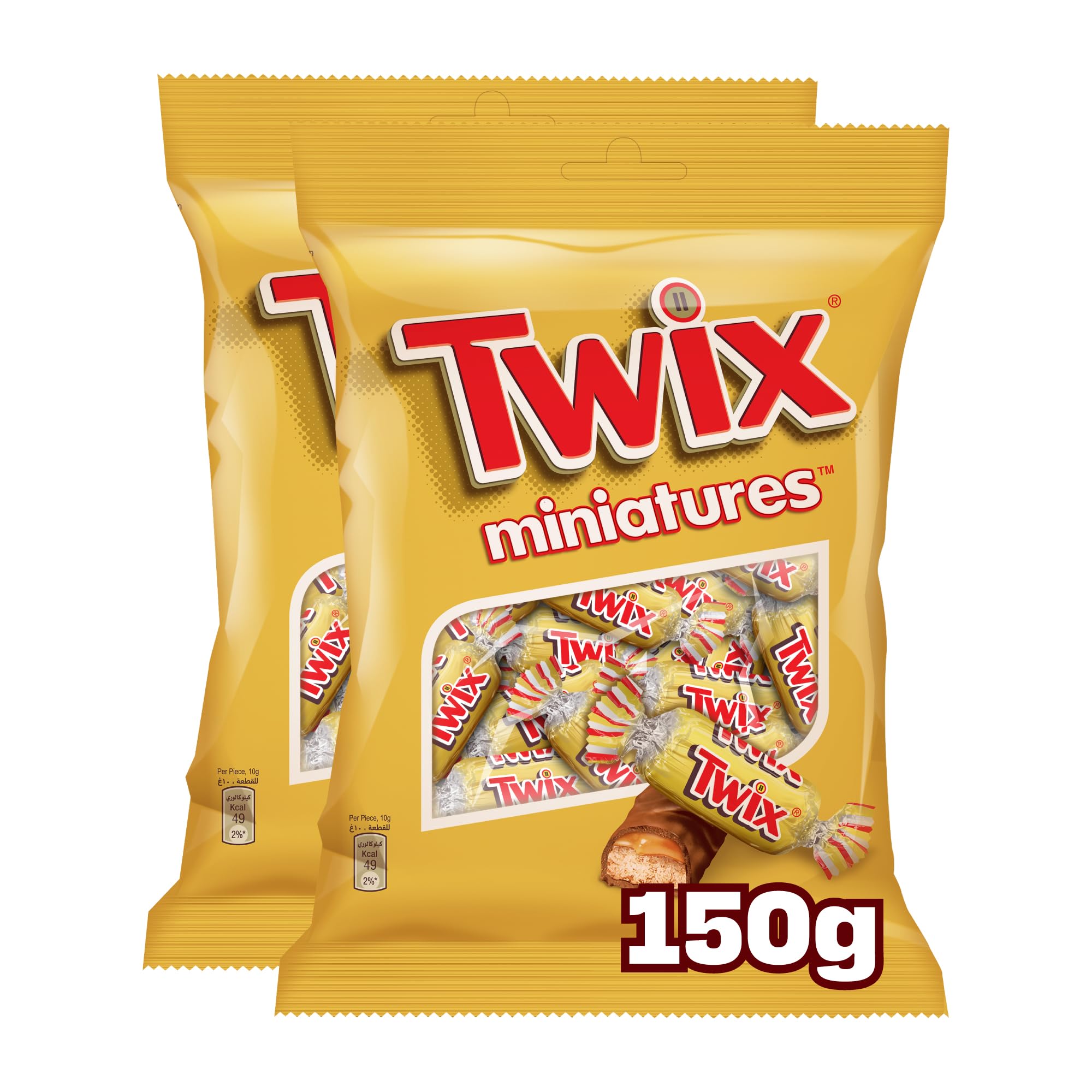 Twix Original Miniatures, Pack of 2x150g, Miniature Bars of Twix Chocolate, Crispy Biscuit Candy Bars Layered with Caramel and Milk Chocolate
