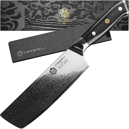 KESSAKU Nakiri Cuchillo – 7 pulgadas – Serie Damascus Dynasty – Cuchillo asiático para verduras – Cuchillo de cocina afilado – Acero inoxidable