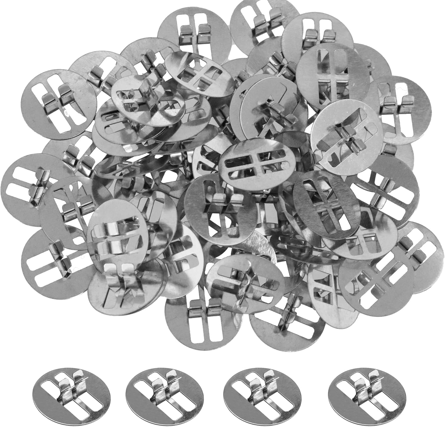 100 PCS Wooden Wick Clips, Metal Round Wick Base Clip, Sustainer Tabs Holder for Candle Making/Candle DIY