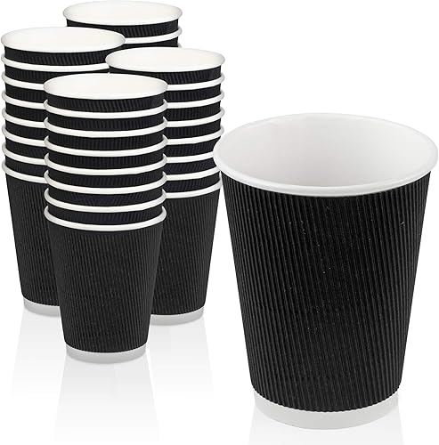 Miniatura 8 de Paquete de 50 Vasos calientes desechables  20 onzas negras de doble pared aisladas mangas onduladas para llevar tazas de café  Vasos de bebidas