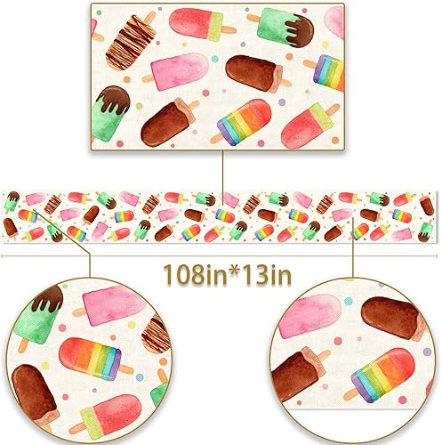 Miniatura 5 de Camino de mesa de paletas de verano con temática de helado, para cumpleaños, baby shower, fiesta, granja, cocina, comedor, decoración del hogar (13