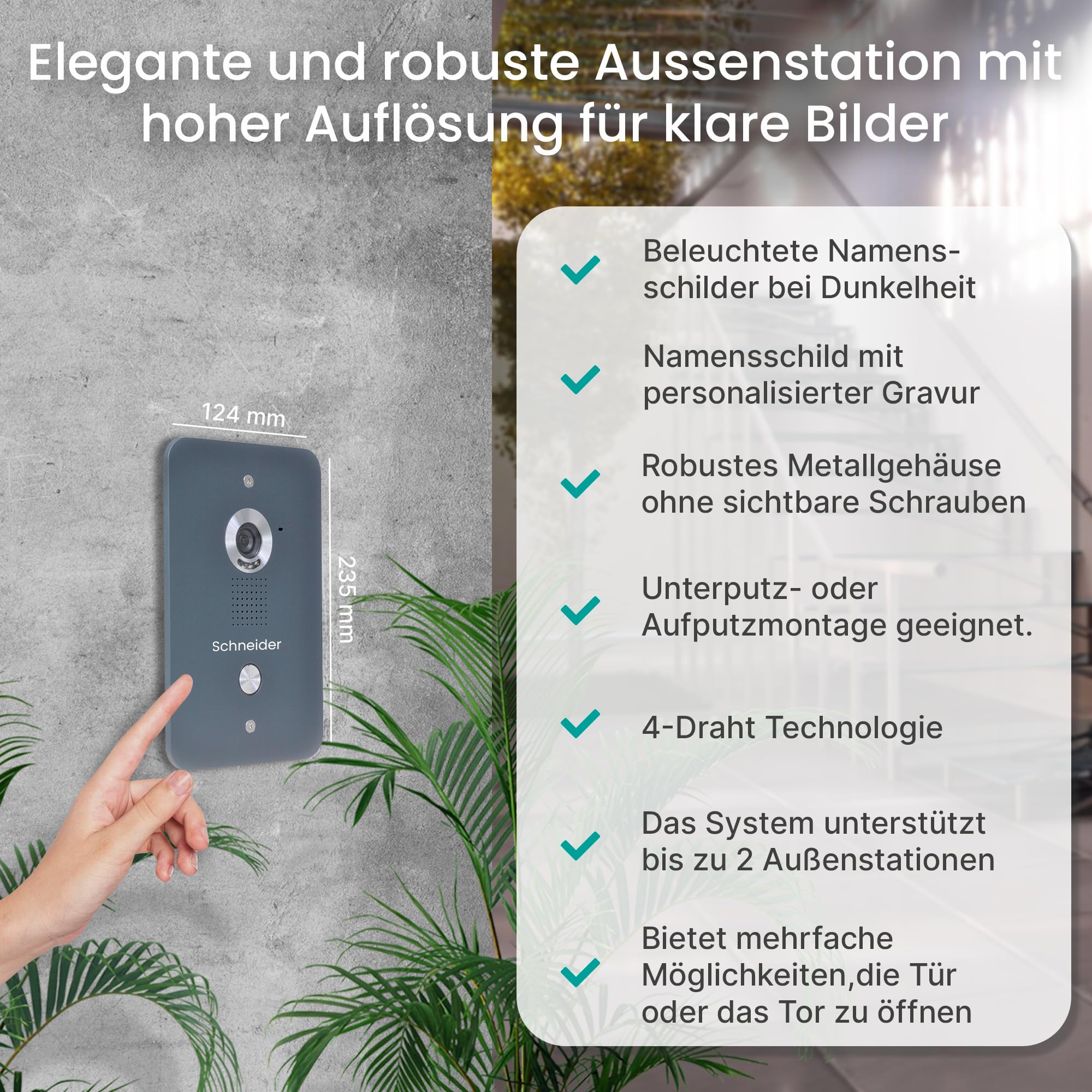 Mathfel Video Türsprechanlage mit Kamera und Türöffner, 7'' Farbmonitor, 4-Draht-Technik - Türklingel mit Kamera, Gegensprechanlage mit Türöffner