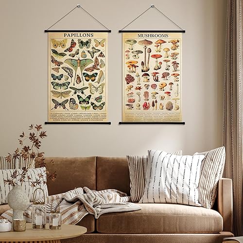 Miniatura 5 de Geosar Póster de árbol de mariposa con diseño de hongos vintage, rústico, para colgar en la pared, gráfico de referencia ilustrativo para